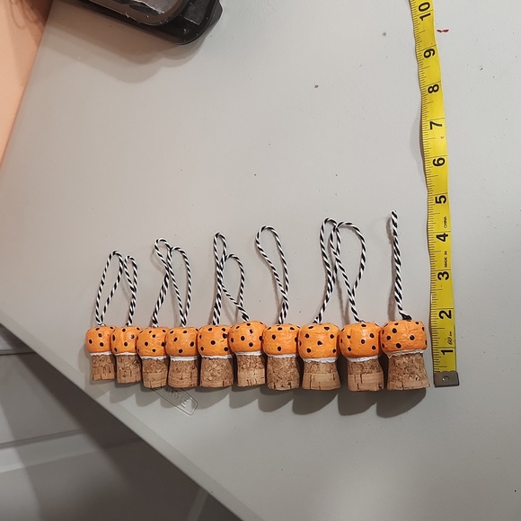 Hand Crafted Halloween Light Orange Cork Toadstool 10 set Ornaments - Picture 3 of 4